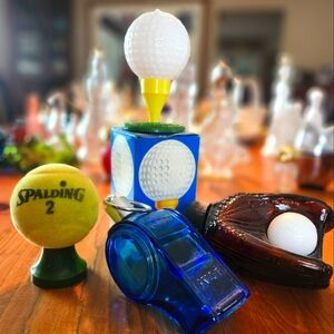 Vintage Set of Empty Sports Themed Avon Aftershave Decanters